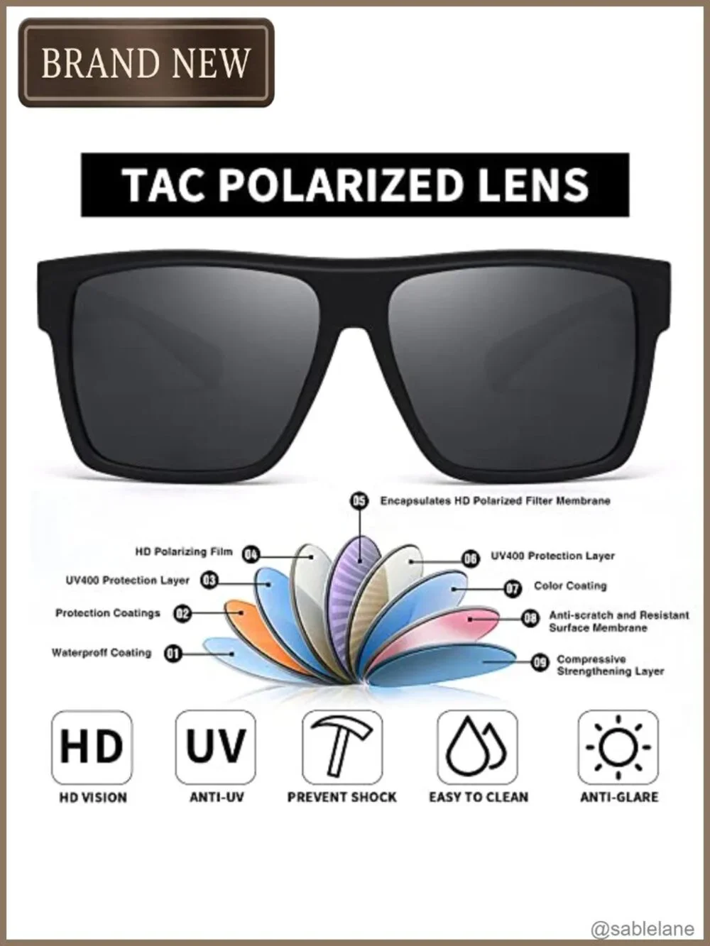 Retro Polarized Square Sunglasses UV400 for Driving Fishing Hiking